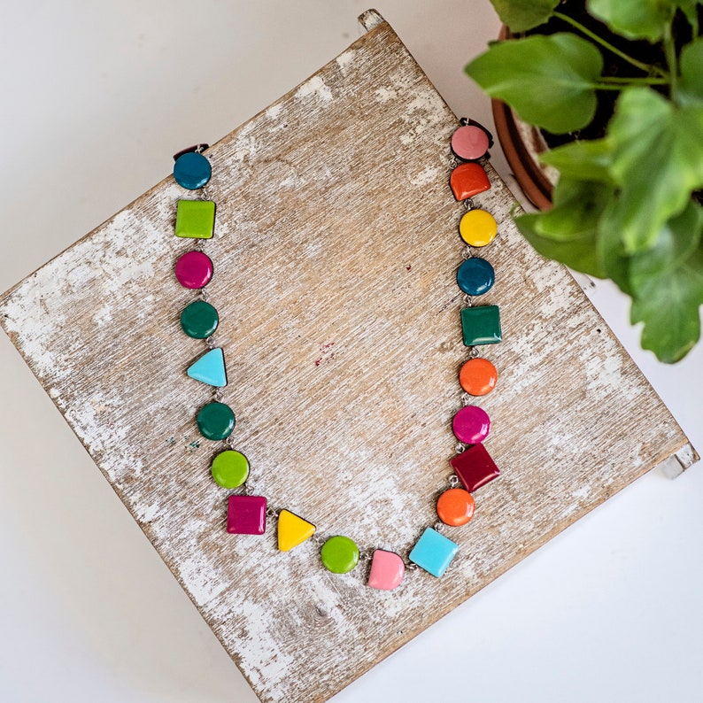 Colorful geometric bib necklace, Statement handmade necklace, Modern trendy necklace, Unique summer necklace