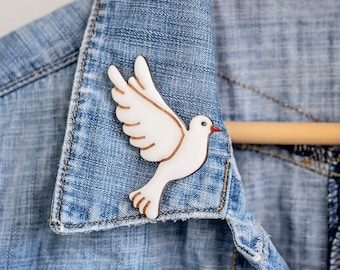 White dove of peace brooch pin, Stand with Ukraine, All proceeds going to Red Cross for support ukrainian refugees, Donation for Ukraine