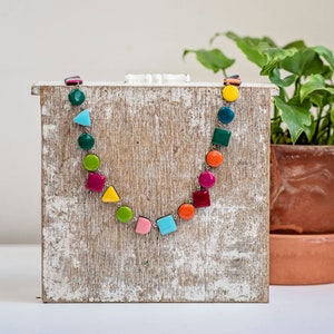 Colorful geometric bib necklace, Statement handmade necklace, Modern trendy necklace, Unique summer necklace