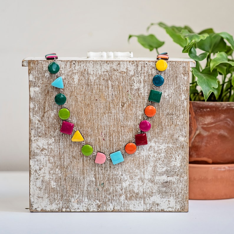 Colorful geometric bib necklace, Statement handmade necklace, Modern trendy necklace, Unique summer necklace