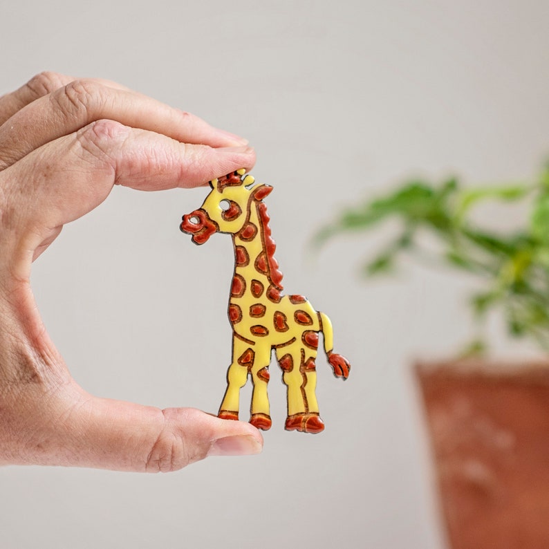 Hand made giraffe brooch jewelry gift for coworker, Trendy nature jewelry brooches for women, Animal jewelry shawl pin, Mens lapel pin image 2