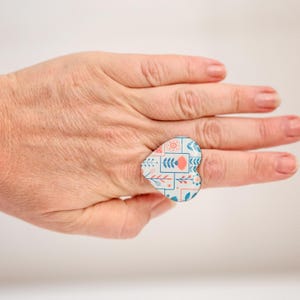 Statement heart ring with floral pattern, Unique handmade adjustable ring, Handmade heart jewelry, Statement jewelry, Valentines day gift