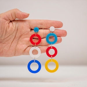 Colorful Acrylic Dangle Earrings, Mismatched Geometric Clip-On Earrings