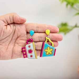 Cute mismatched coffee cup earrings, Funky small gifts for coffee lover, Fun handmade earrings with clip on, Galentines day