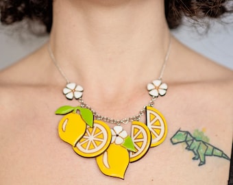 Statement Handmade Lemon Necklace, Unique Nature Jewelry