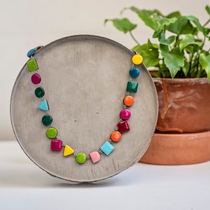 Colorful geometric bib necklace, Statement handmade necklace, Modern trendy necklace, Unique summer necklace