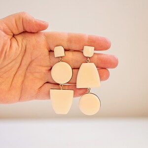 Beige Mismatched Clip On Earrings, Statement Chunky Jewelry