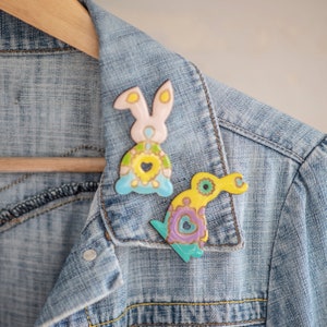 Handcrafted funky bunny brooch pin, Unique lapel and collar pins men, Cute pins nature jewelry, teenage girl easter gift, brooches for women