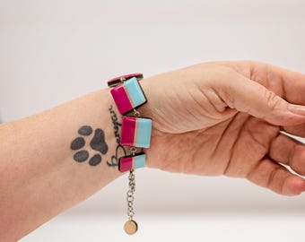 Handmade Blue and Pink Adjustable Bracelet, Statement Jewelry Set