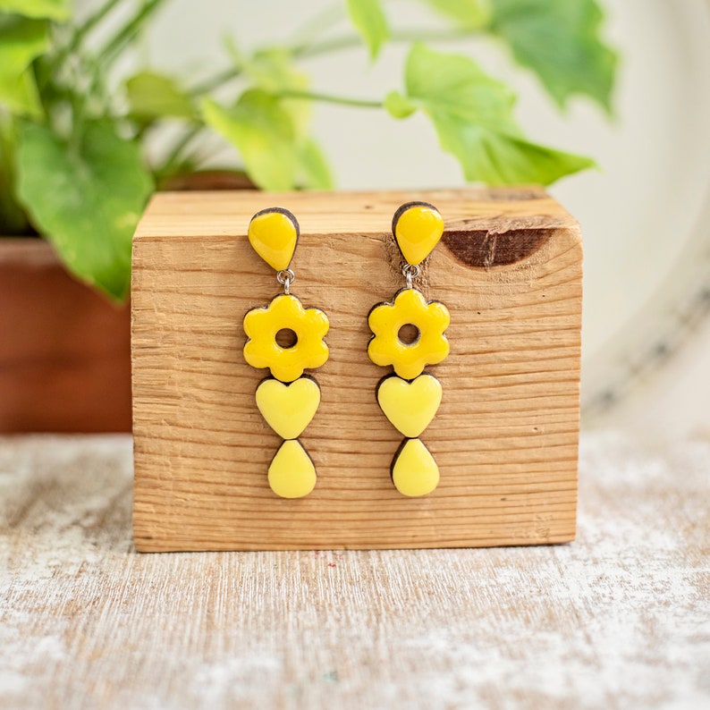 Handmade Yellow Flower Earrings, Unique Dangle Clip on Earrings - Etsy