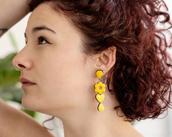 Handgemachte Gelbe Blumen Ohrringe, Einzigartige Baumeln Ohrclips