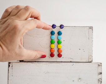 Long colorful rainbow earrings, Lightweight geometric earrings with clip on for non pierced ears, Handmade earrings