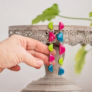 Mismatched Geometric Dangle Earrings, Colorful Funky Clip-Ons, Statement Jewelry