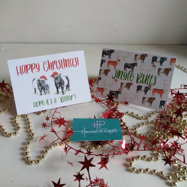 Farm theme Christmas cards | Belted Galloway card | Cow card | Festive cards| Single or multi pack