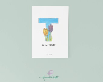 T is for Tulip - Letter T  initial print A6/A5/A4 sizes available Nursery decor/Name print/Personalised Gift