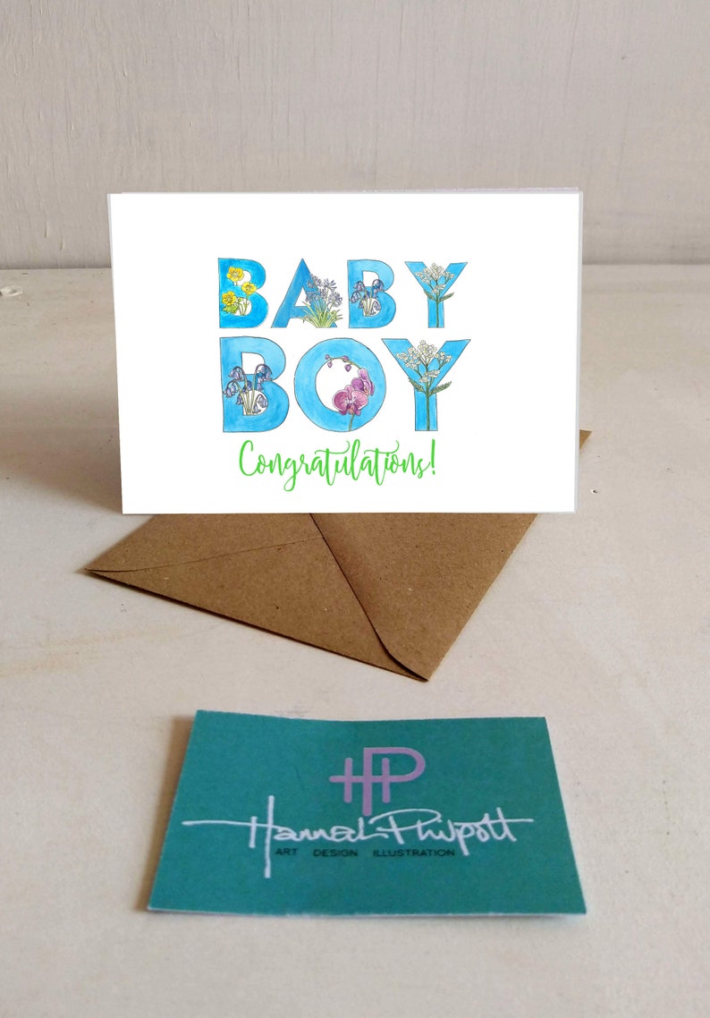 Download Original Design Baby Boy Congratulation Printed New Baby Greeting Card A6a5 Flower Letter Theme Paper Party Supplies Greeting Cards