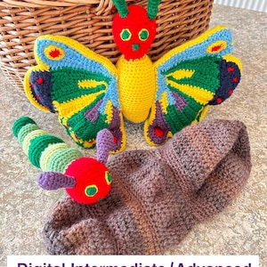 The mini Hungry Caterpillar, Butterfly & Cocoon Digital Crochet Pattern