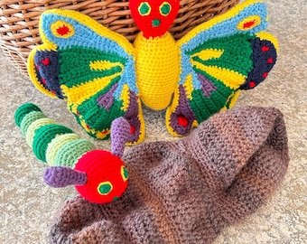 The mini Hungry Caterpillar, Butterfly & Cocoon Digital Crochet Pattern