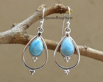 Larimar Semi Precious Stone Earring Larimar Earrings Teardrop Earring Larimar ETSY Boho Earrings 925 Sterling Solid Silver Earring
