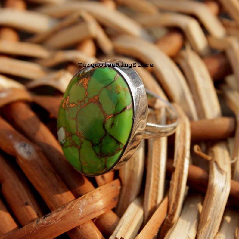 Green Copper Turquoise Ring Statement Ring Boho Ring 925 Silver Ring Gift For Her Ring Handmade Ring Gemstone Ring Women Ring