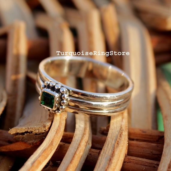 Worry Ring Anxiety Ring 925 Silver Ring Emerald Ring Spinner Ring Gemstone Ring Women Ring Handmade Ring Anniversary Ring