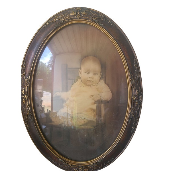 Antique Oval Picture Frame With Bubble Glass Etsy
