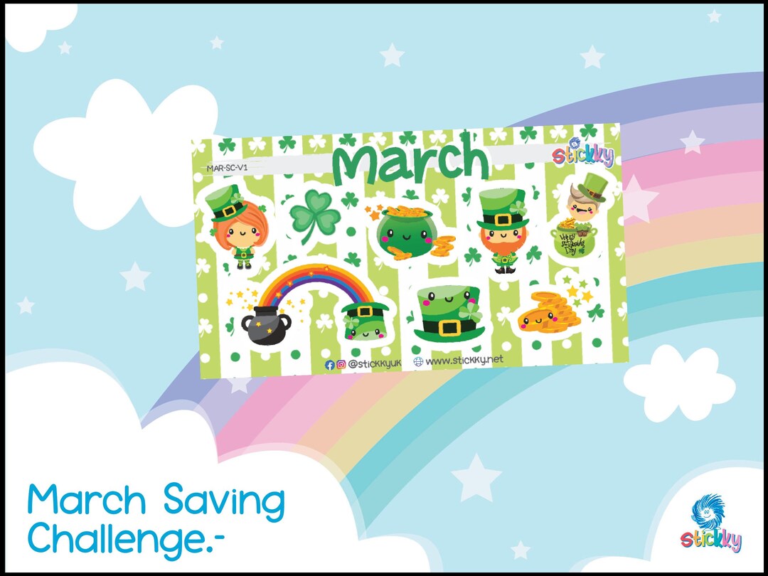 March Savings Challenge Kit: A6 Tracker, Stickers & Envelope - Etsy UK