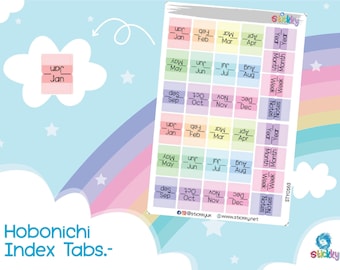 Hobonichi Index Tabs: Pastel Planner Stickers for Journal, Calendar (Sheet of 32)