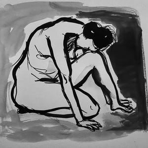 Crouched figure -  India ink on paper