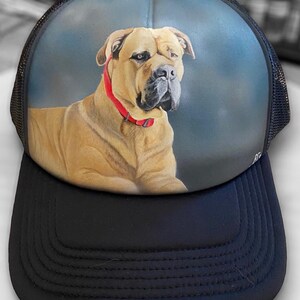 Personalise custom made hand painted dogs portrait on a hat. Baseball hat custom paint. Send us your pets photo. Hand painted. Handmade image 6