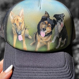 Personalise custom made hand painted dogs portrait on a hat. Baseball hat custom paint. Send us your pets photo. Hand painted. Handmade image 2