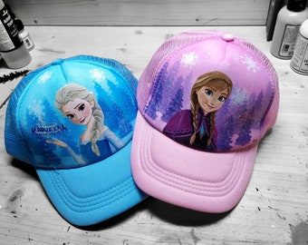 Frozen Elsa or Anna painted hat for kids . Handmade special gift for girls. Disney frozen baseball cap .