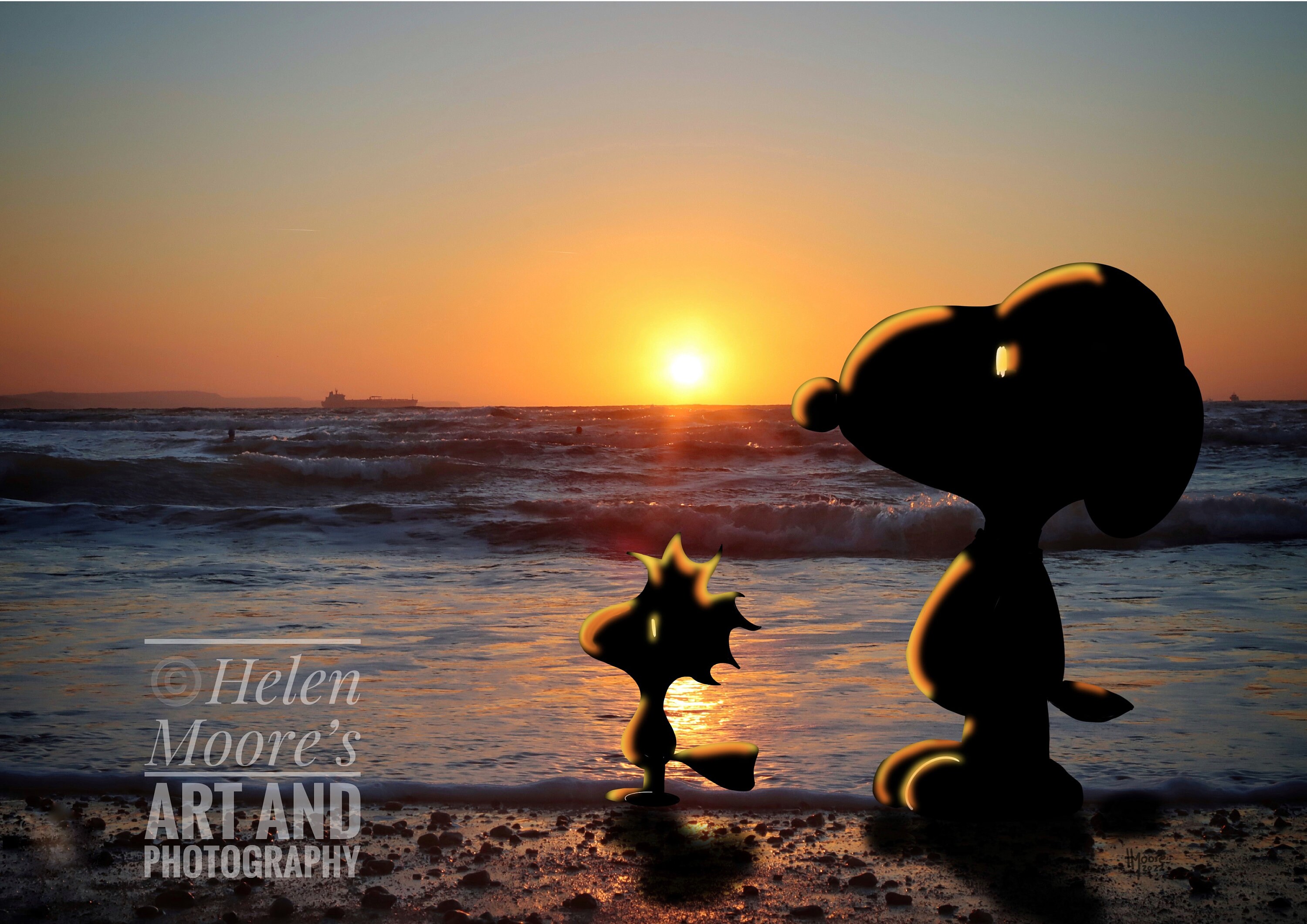 Snoopy & Woodstock Walking Along the Beach at Sunrise - Etsy