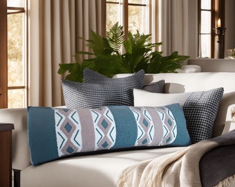 Punch Needle Lumbar Pillow Cover: Green Kilim Tufted Cotton