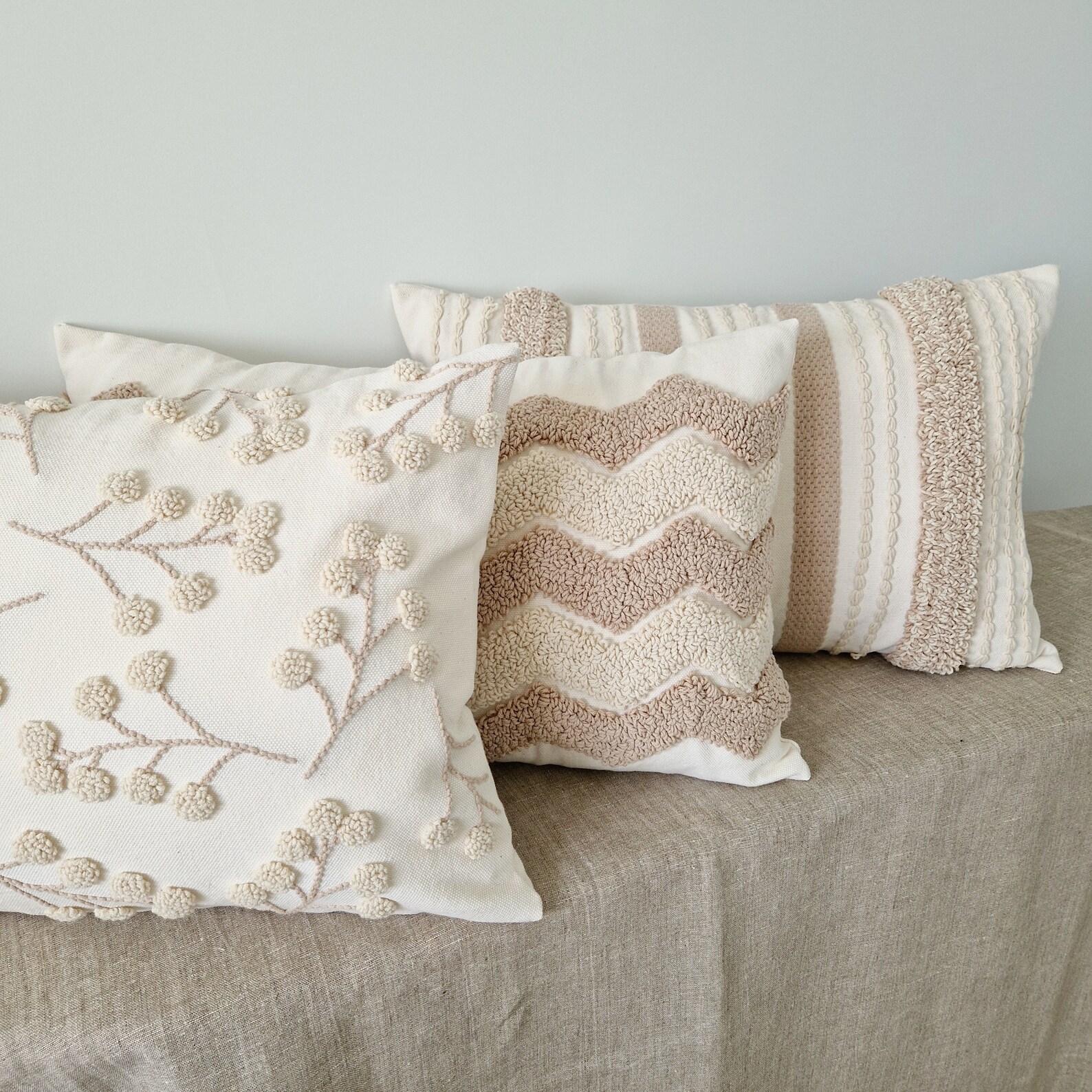 Boho Throw Pillow Covers for Bed, Punch Needle Pillow, Decorative ...