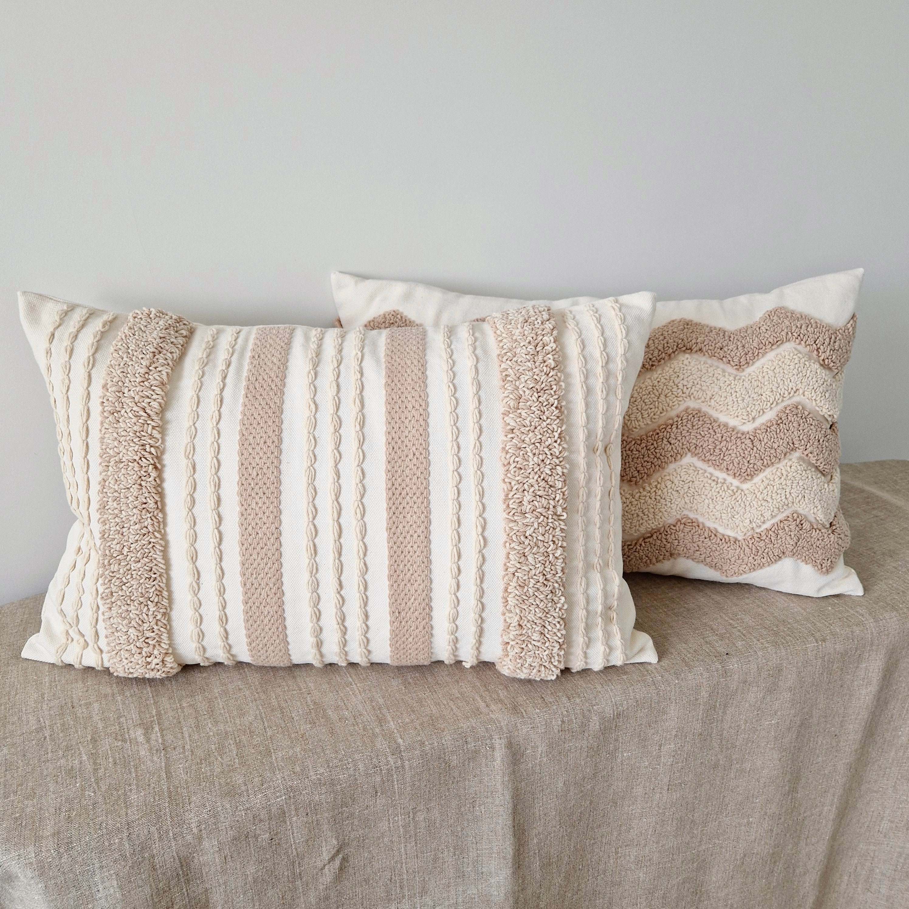 Boho Throw Pillow Covers for Bed, Punch Needle Pillow, Decorative ...