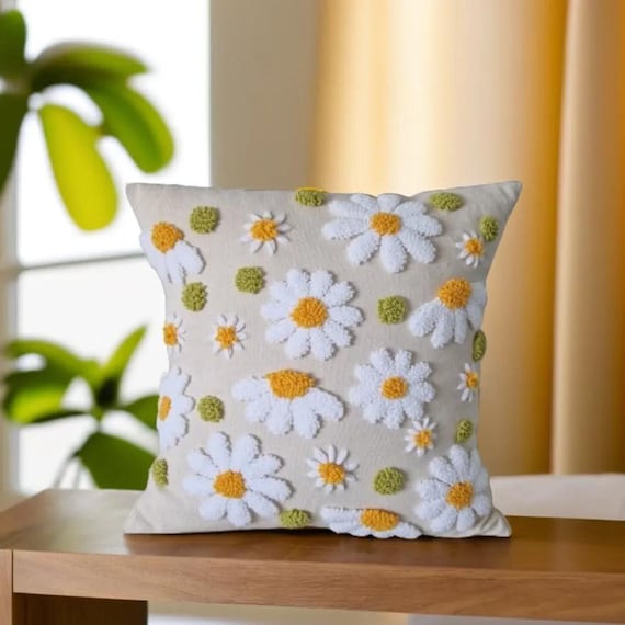 Floral Funky Throw Pillows Embroidered Punch Needle Pillow Decorative Pillows for Couch Hand Woven Throw Pillow Covers Textured Pillow Etsy Canada