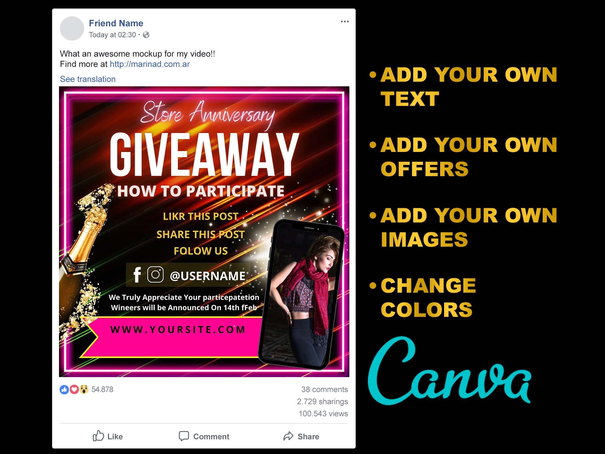 GIVEAWAY FLYER TEMPLATE D I Y Canva Giveaway Flyer Template Etsy