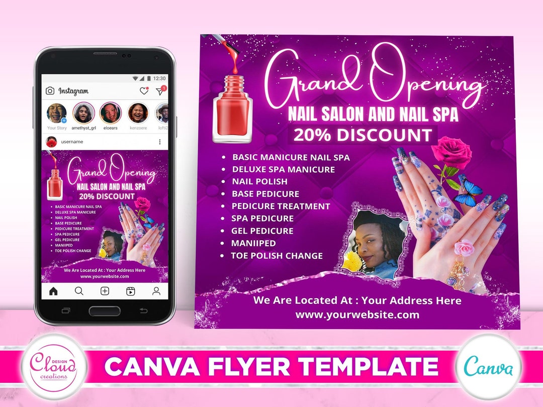 Grand Opening Nail Salon Flyer D.I.Y Canva Grand Opening - Etsy