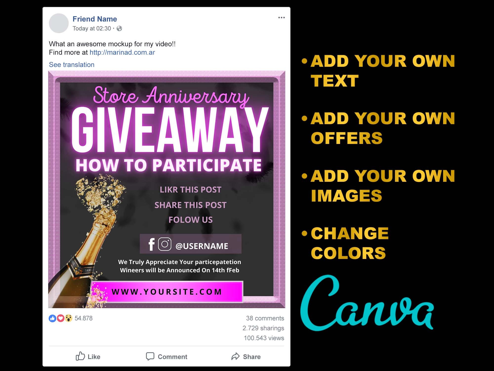 GIVEAWAY FLYER TEMPLATE D I Y Canva Giveaway Flyer Template Etsy