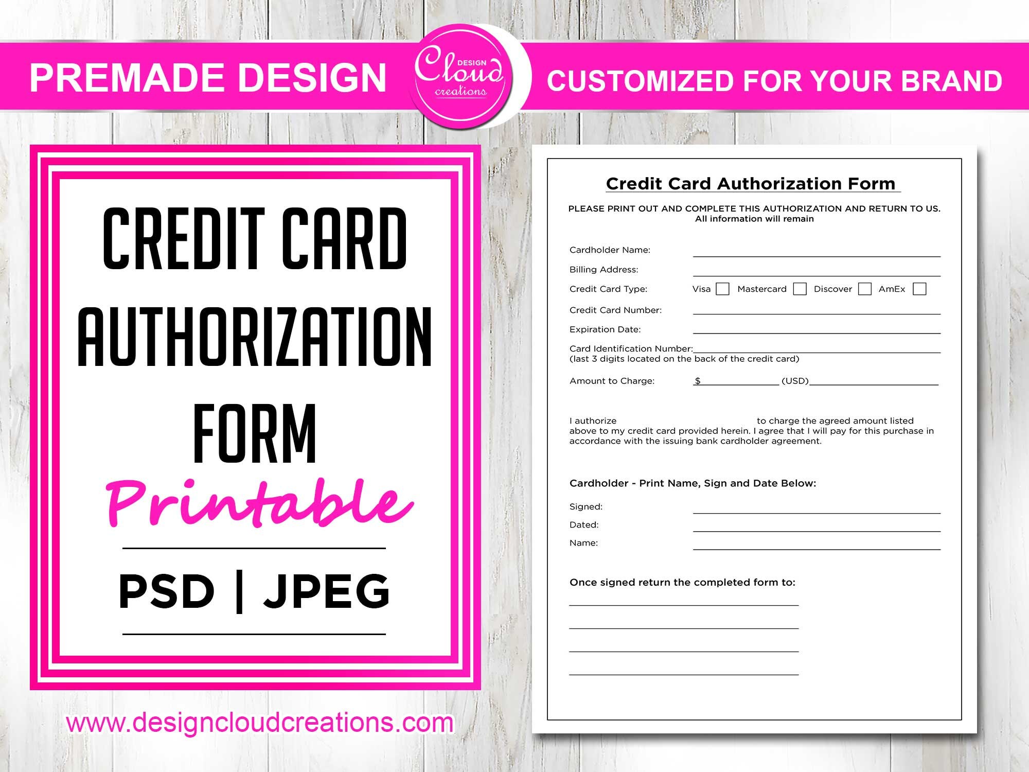 20 druckbare Kreditkarte Autorisierung Formular PDF A20 Größe  Etsy Intended For Credit Card Template For Kids