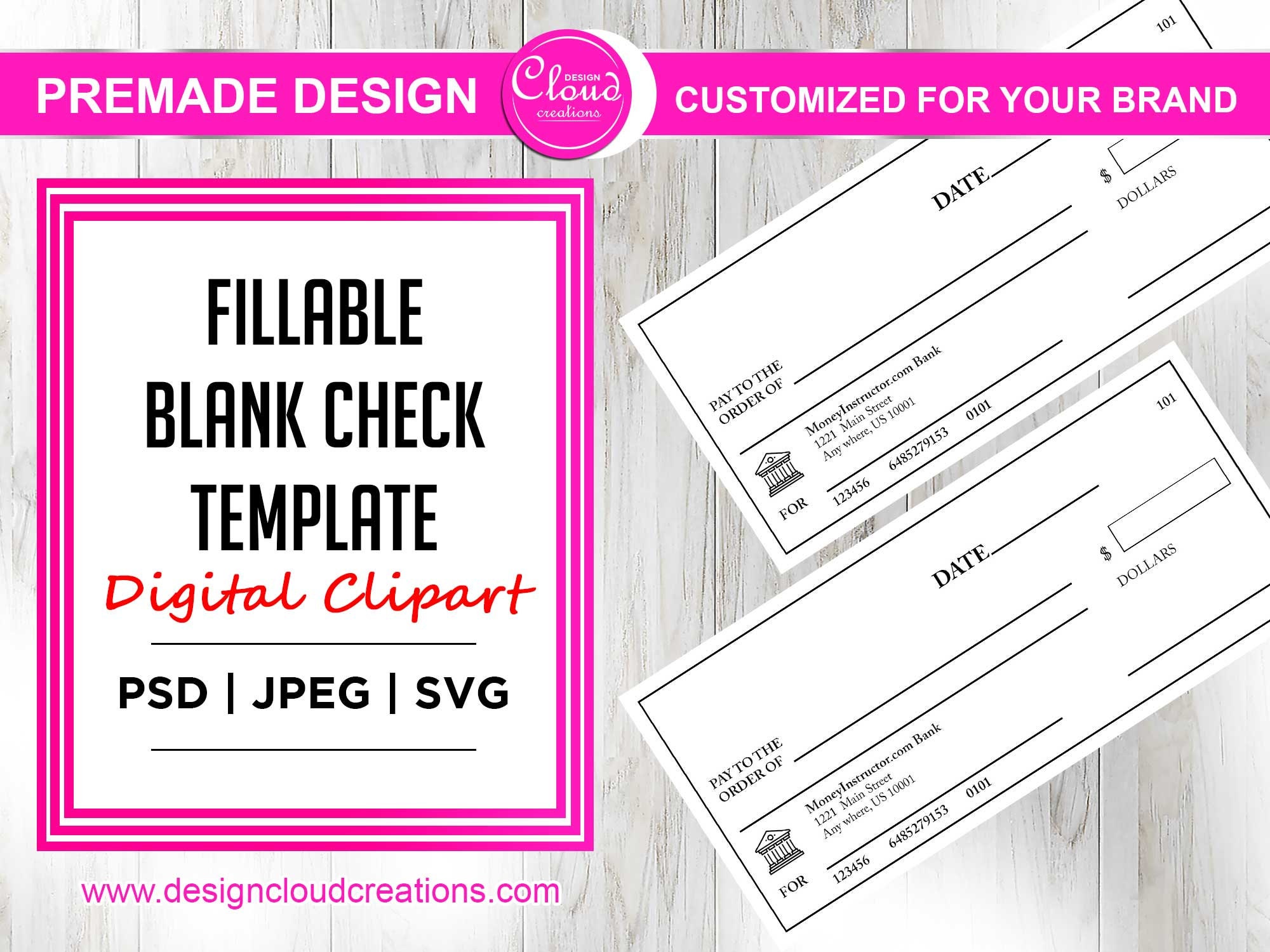 25 Fillable Blank Check Template Digital Clipart Instant  Etsy In Editable Blank Check Template