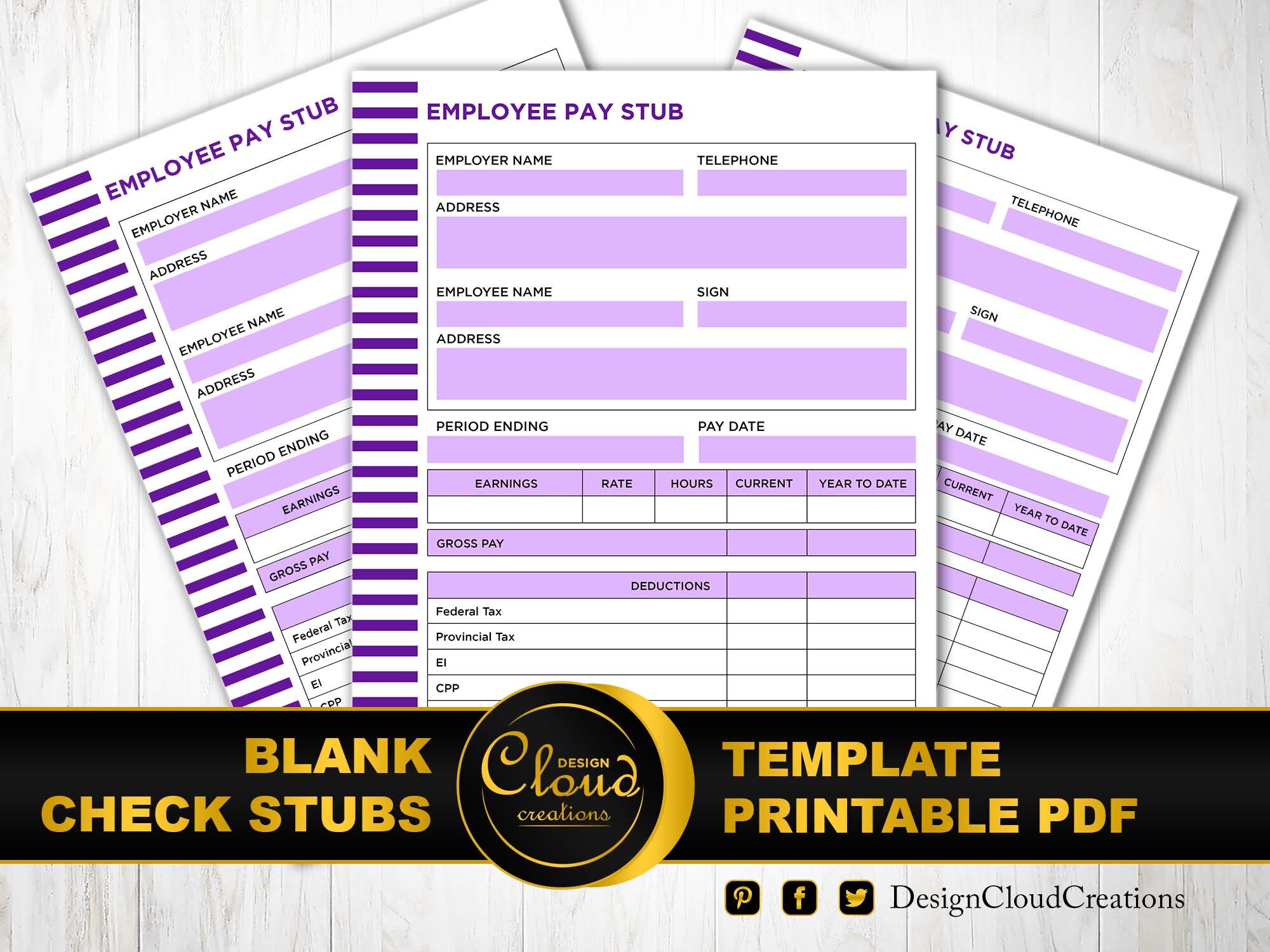 Blank Check Stubs Template Printable PDF File Pay Stubs - Etsy