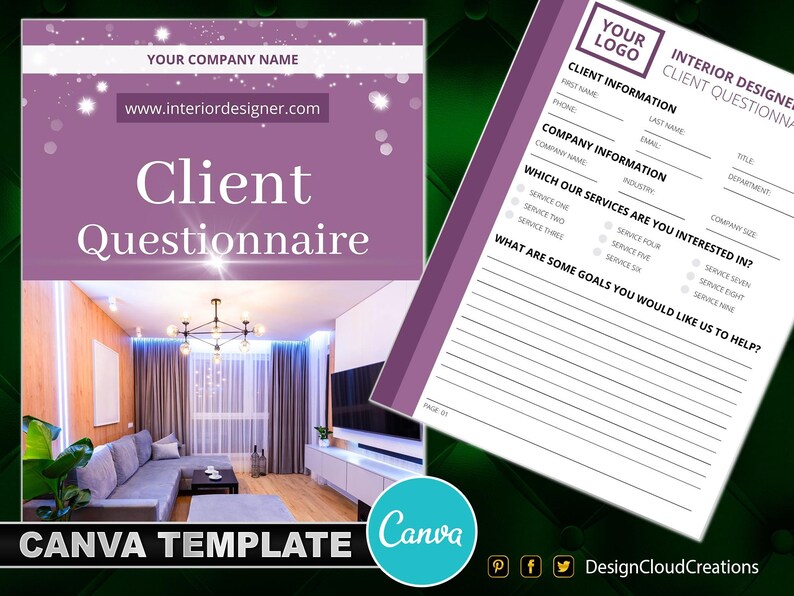 Interior Designer Client Questionnaire Canva Template. Etsy