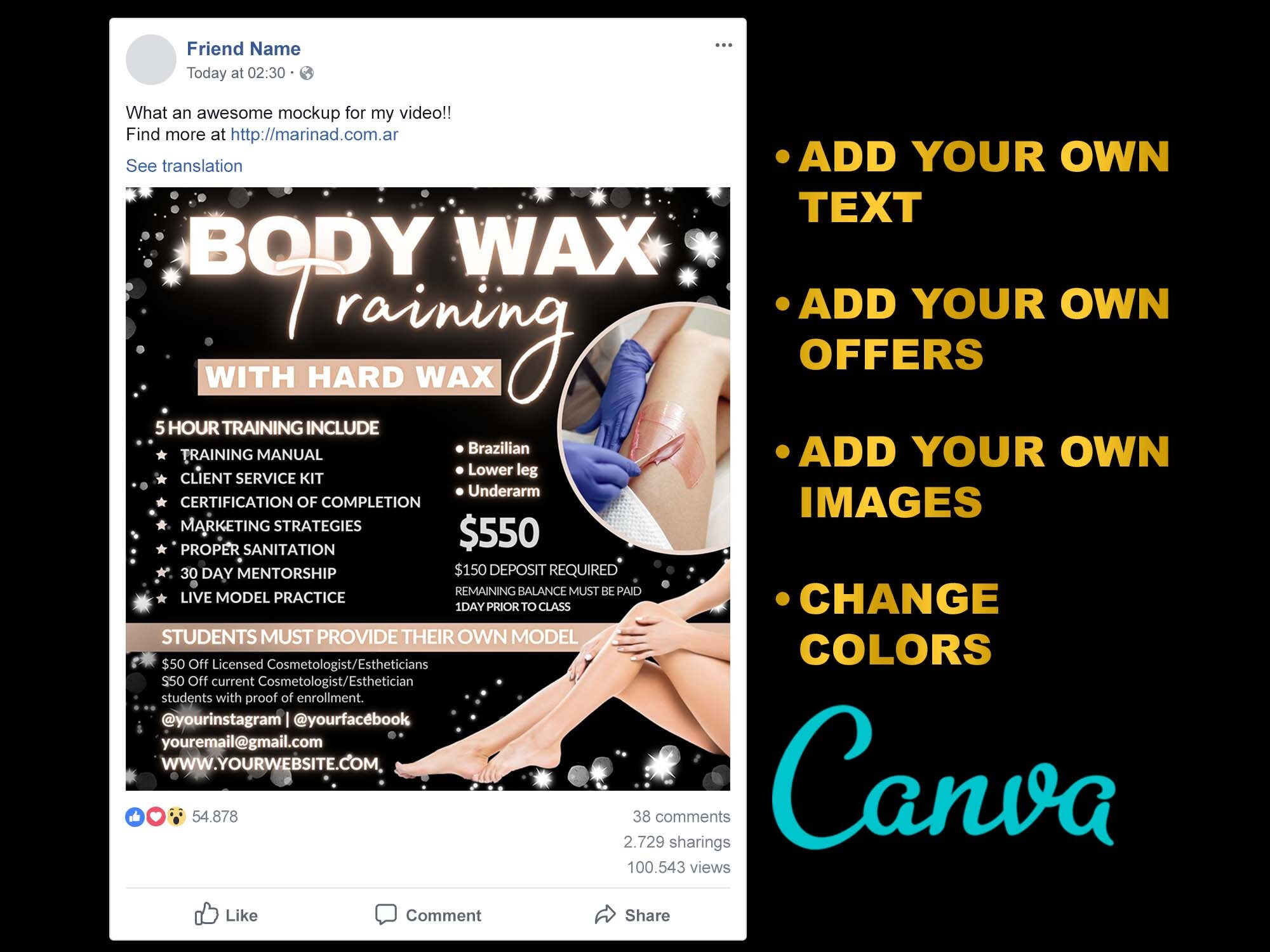 Wax Training Flyer D.I.Y Canva Waxing Flyer Template. Etsy