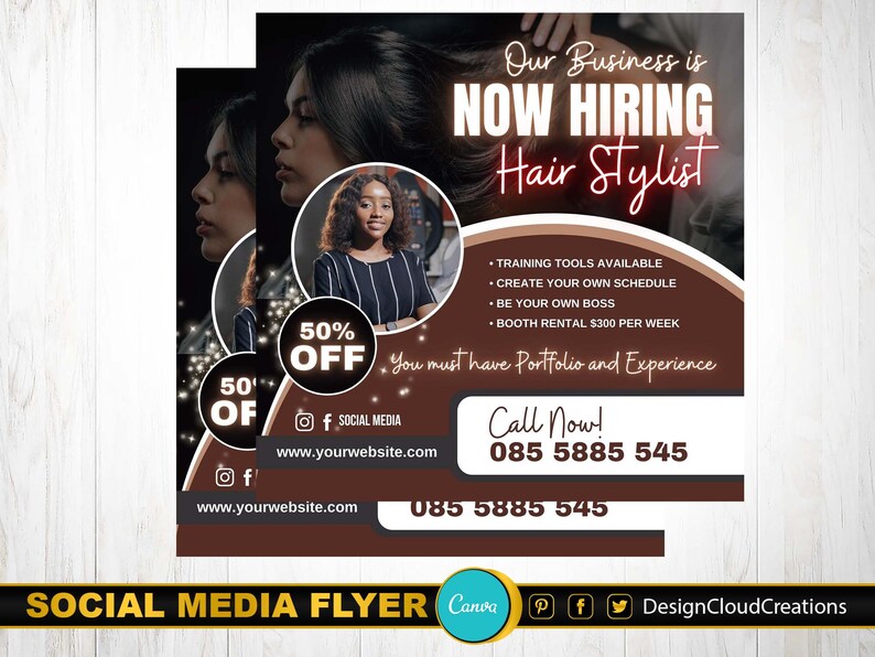 NOW HIRING FLYER D.I.Y Canva Hair Stylist Now Hiring Flyer Etsy
