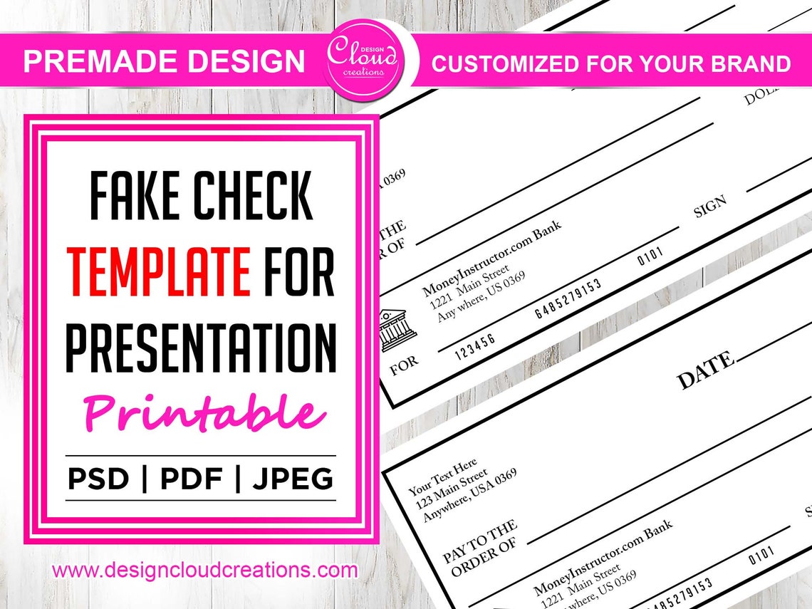 Fake Check Template for Presentation Printable PDF File Etsy Fake Check Template for Presentation Printable PDF File Etsy