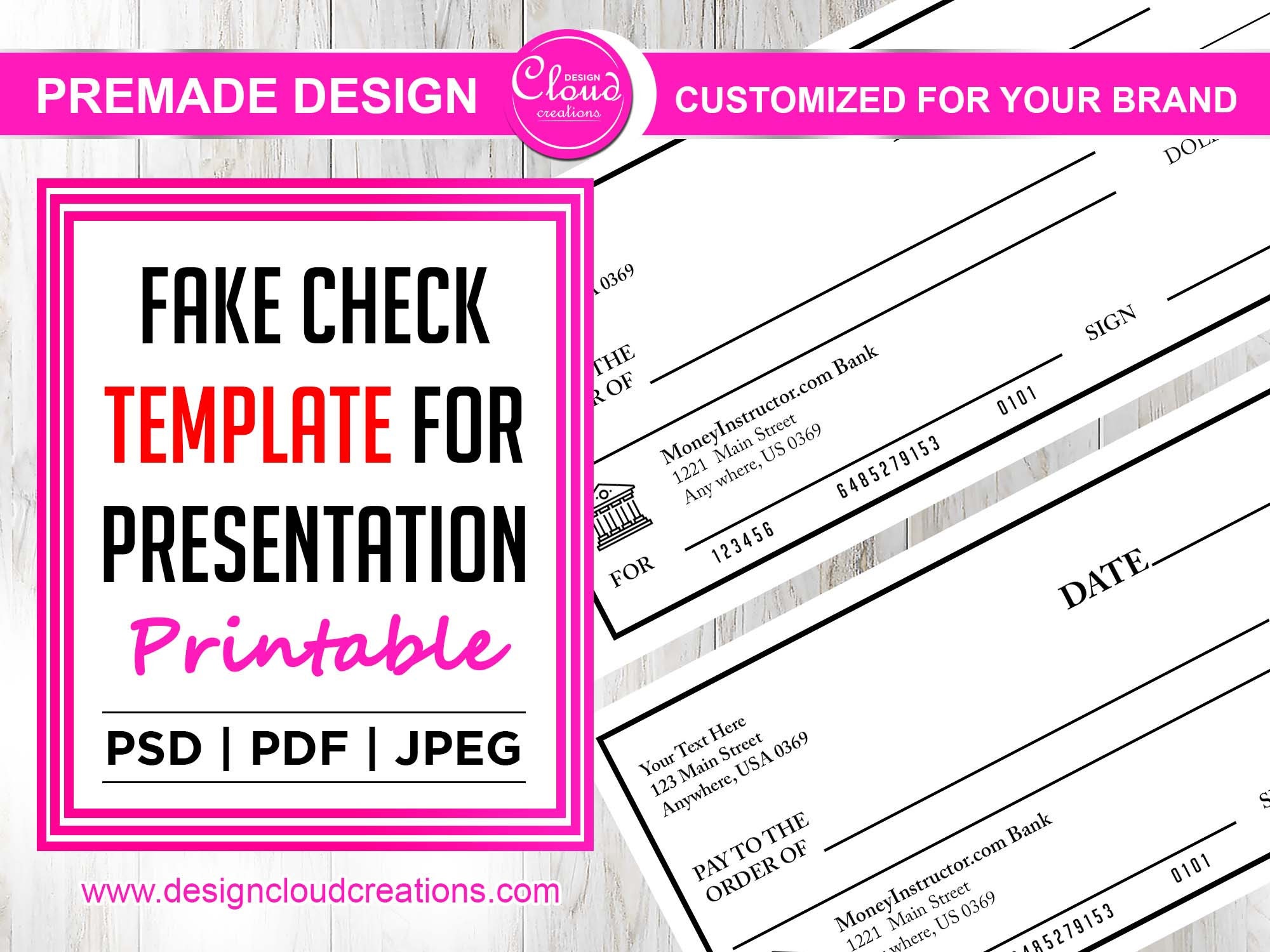 Fake Check Template For Presentation Printable PDF File Etsy