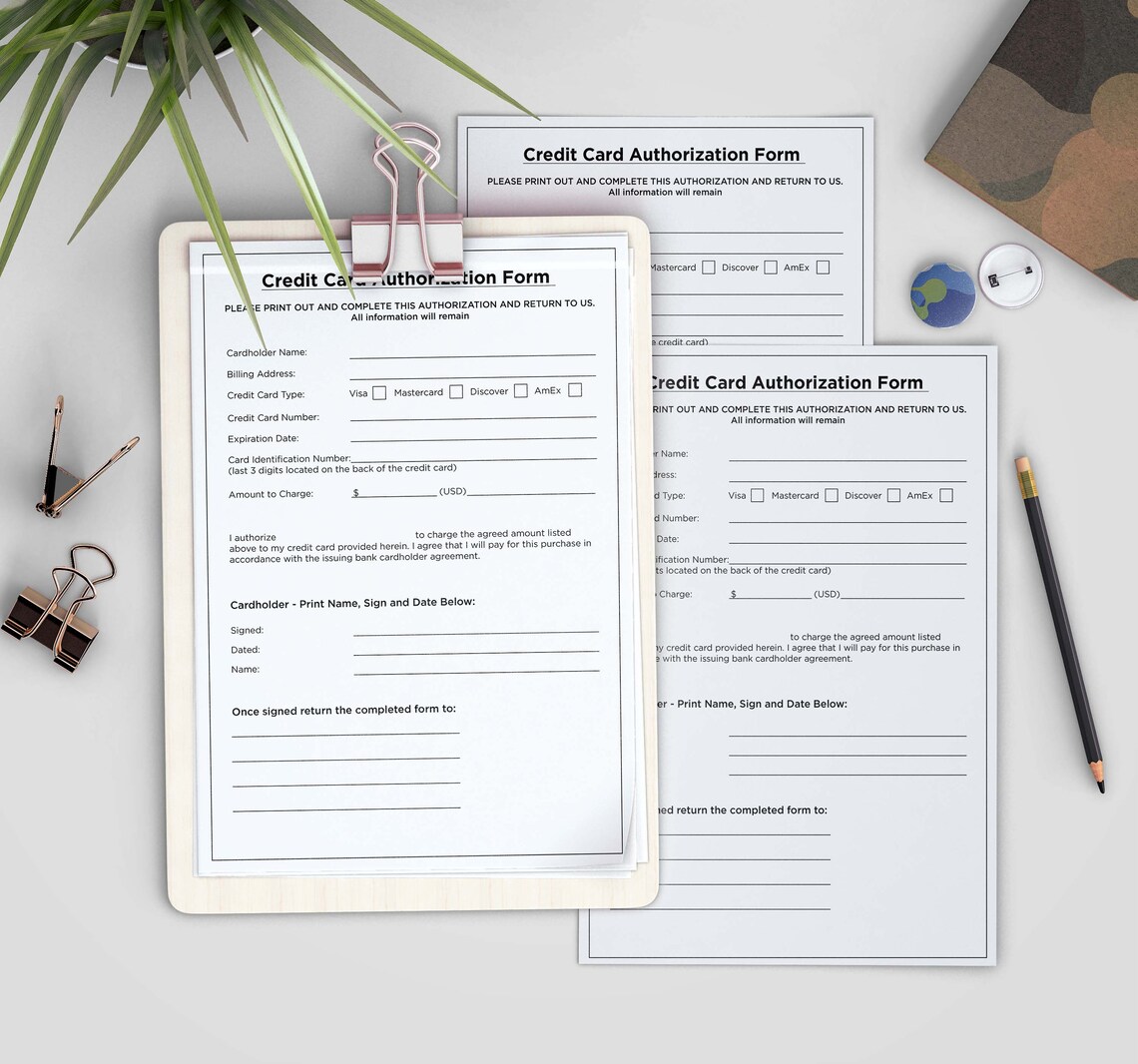 2021 druckbare Kreditkarte Autorisierung Formular PDF A4 Größe | Etsy
