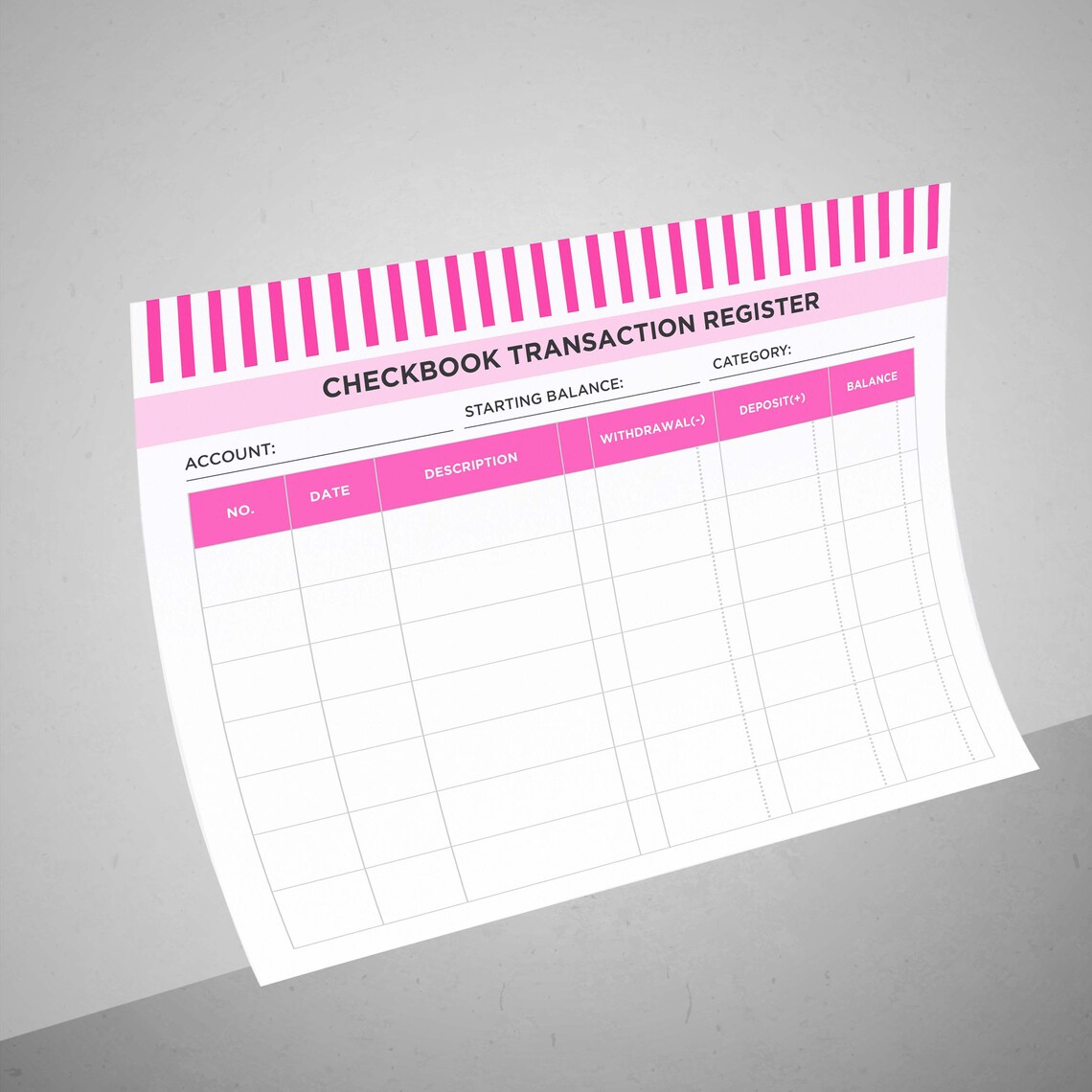 Large Print Check Register Printable PDF File Editable PSD Etsy